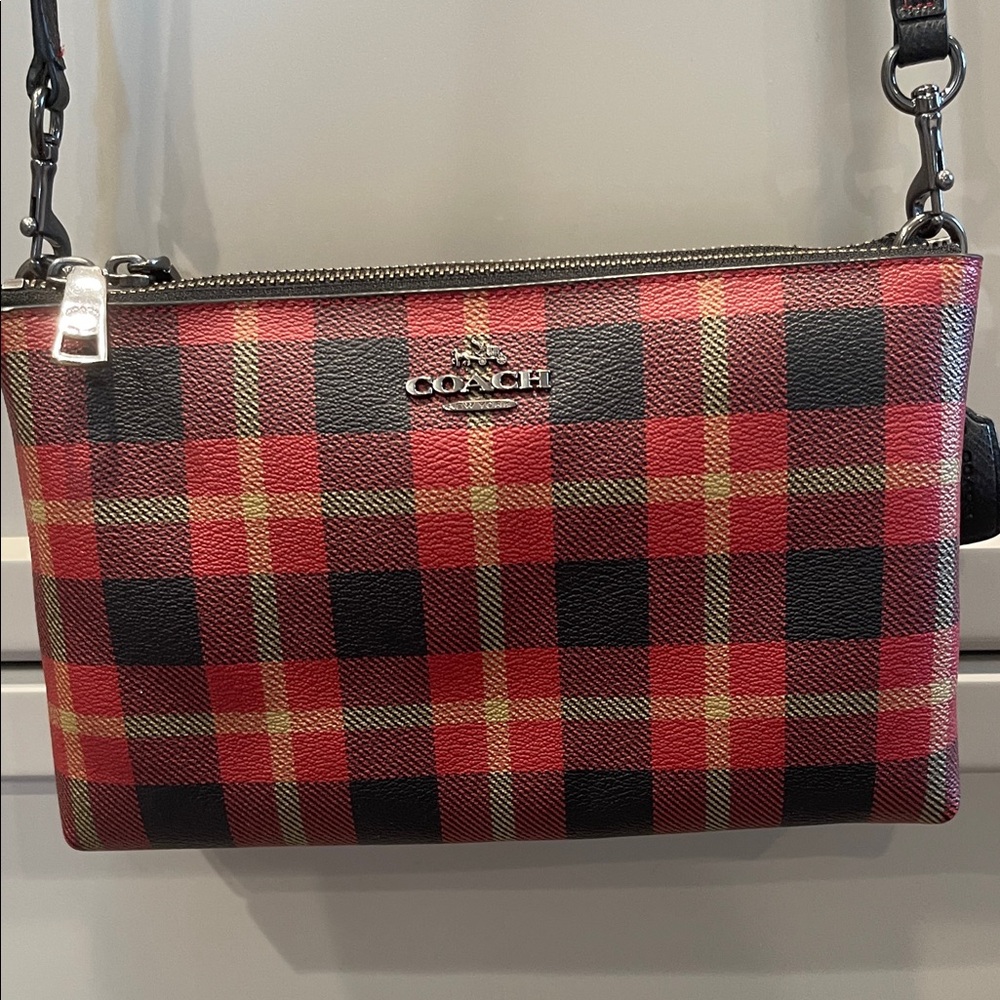 Coach Red and Black Checkered Crossbody Bag